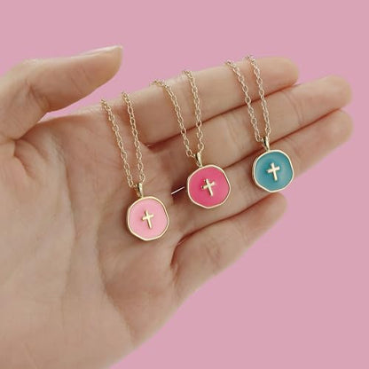 Cute Small Cross Necklace for Teen Girls - color: White First Communion Gifts