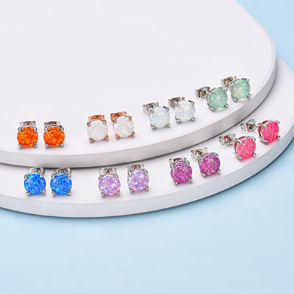 CERSLIMO Multi Colors fire Opal Stud Earrings Birthstone Earrings For Women 8mm - color: 05 Green