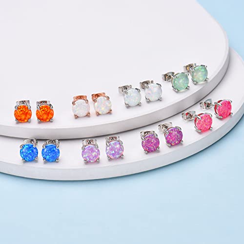 CERSLIMO Multi Colors fire Opal Stud Earrings Birthstone Earrings For Women 8mm - color: 04 White