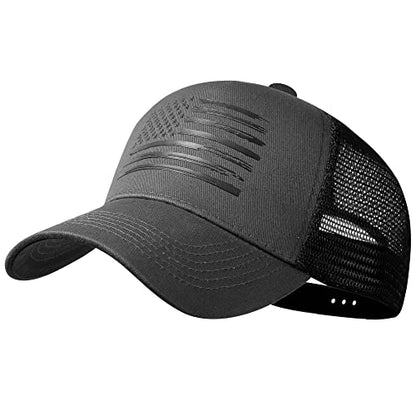 Baseball Cap, American Flag Trucker Hat for Men Women, Breathable Adjustable Fit Outdoor Mesh Snapback Hats - color: Dark Gray/Black Flag