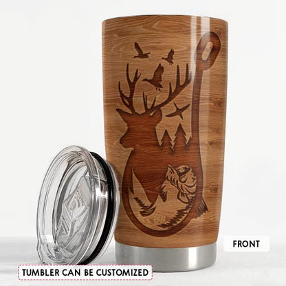 SANDJEST Personalized Hunting Tumbler Fishing and Hunting Love Wood Drawing 20oz 30oz Tumbler with Lid for Father Man Fishing Hunting Lover - color: Hunting