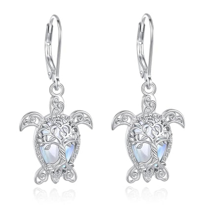 Vito Moonstone Turquoise Drop Earrings for Women, 925 Sterling Silver Hooks - style: Turtle-Moonstone