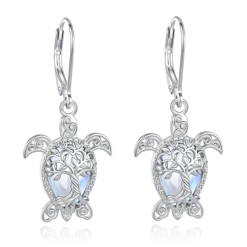 Vito Moonstone Turquoise Drop Earrings for Women, 925 Sterling Silver Hooks - style: Turtle-Moonstone