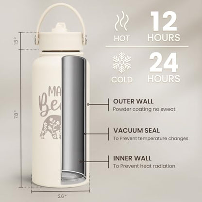 SANDJEST Mom Water Bottle, Mama Bear Bottles 32oz Stainless Steel Insulated with Lid, Mom Gifts from Daughter Son, Gifts for Mother's Day Christmas Birthday - color: Mom