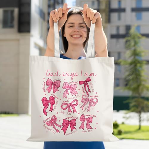 God Says You are Christian Canvas Tote Bags for Women, Inspirational Christian Gifts for Women - color: God Says I Am