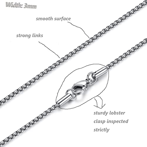 FOSIR Mens Chain Necklaces, Stainless Steel Rolo Chain Necklace for Men and Women, Silver Tone Box Chains for Men, Wide 2/3/4/5mm - size: 18.0 Inch long, style: 3mm-stainless steel