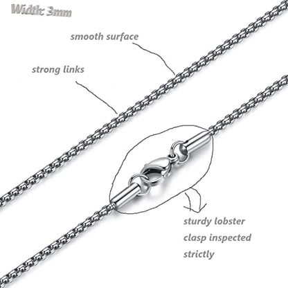 FOSIR Mens Chain Necklaces, Stainless Steel Rolo Chain Necklace for Men and Women, Silver Tone Box Chains for Men, Wide 2/3/4/5mm - size: 30.0 Inch long, style: 3mm-stainless steel
