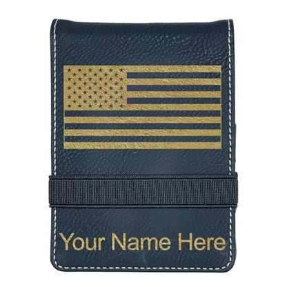LaserGram Mini Padfolio with Notepad and Pen, Flag of the United States, Personalized Engraving Included (Black with Gold) - color: Black With Gold