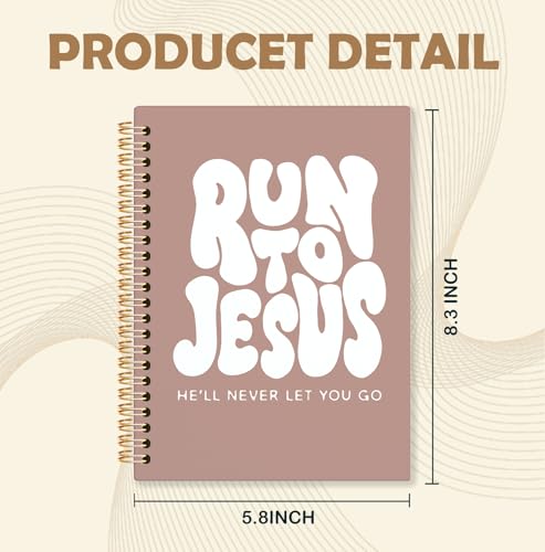 KRHFG Retro Brown Christian Spiral Notebook, Run to Jesus Bible Verse Journal, Religious Scripture Journals for Writing, Bible Notebooks for Note Taking, Church Notes Journal, 5.5x8.3 Inch - color: God-Retro Brown