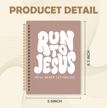 KRHFG Retro Brown Christian Spiral Notebook, Run to Jesus Bible Verse Journal, Religious Scripture Journals for Writing, Bible Notebooks for Note Taking, Church Notes Journal, 5.5x8.3 Inch - color: God-Retro Brown
