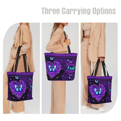 Christian Gifts Reusable Shopping Tote Bag Zippered Inspirational Tote Bags for Women Bible Verse Shoulder Bag - color: Be Strong