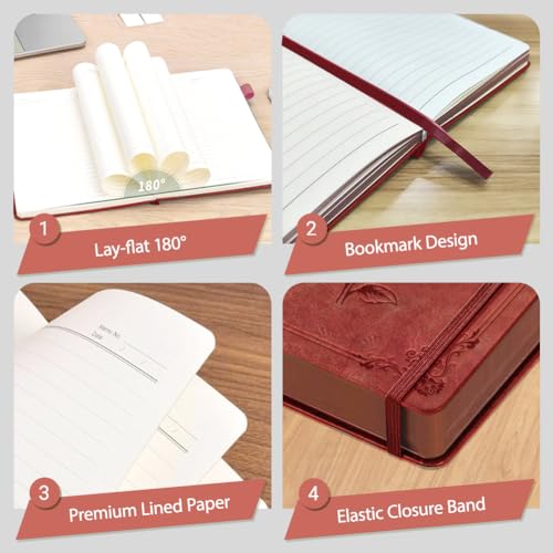 A5 Classic Rose Flower Leather Journal, 300 Pages Lined Notebook - style: Rose