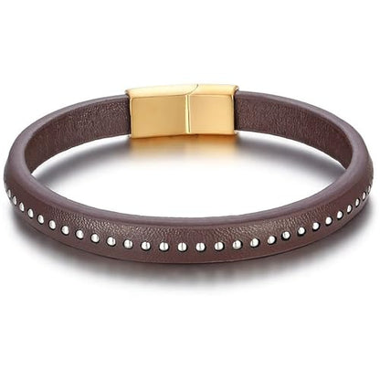Kim Carrey Italian Handmade Leather Bracelets for Men - color: Thin Brown, size: 8.2"