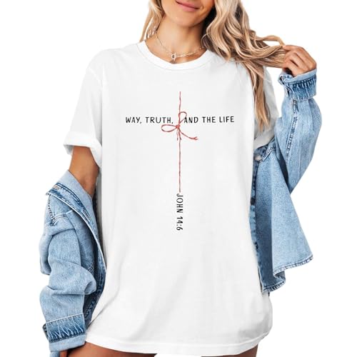 Christian Shirts for Women Oversized Bible Verse T-Shirt Jesus Religious Faithful Shirt Christ Crewneck Tee Top - color: White, size: Large