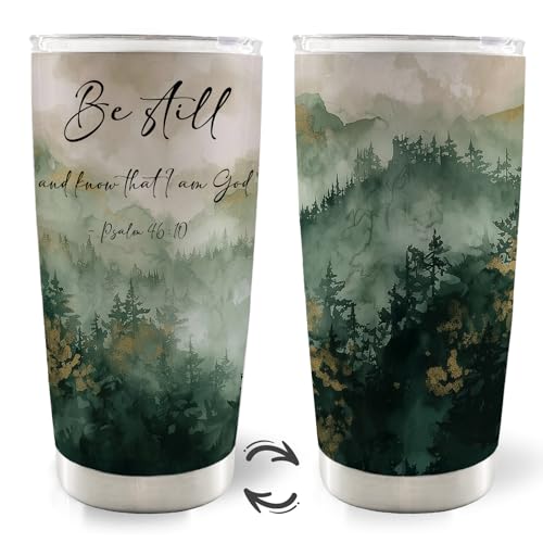 Christian Mountain Forest Landscape 20oz Travel Coffee Mug Tumbler, Christian Gifts for Women Men, Religious Bible Verse Stainless Steel Tumbler with Lid and Straw bestill - color: bestill