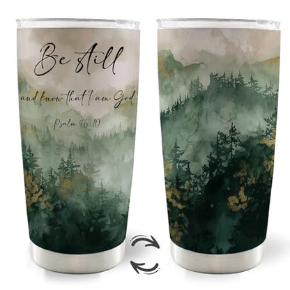 Christian Mountain Forest Landscape 20oz Travel Coffee Mug Tumbler, Christian Gifts for Women Men, Religious Bible Verse Stainless Steel Tumbler with Lid and Straw bestill - color: bestill