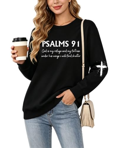 Christian Sweatshirts for Women Jesus Long Sleeve Graphic Shirts - color: Black, size: Medium
