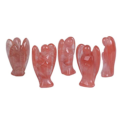 Justinstones Carved Smelted Cherry Quartz Gemstone Peace Angel Pocket Guardian Angel Healing Statue 2 inch - color: Cherry Quartz