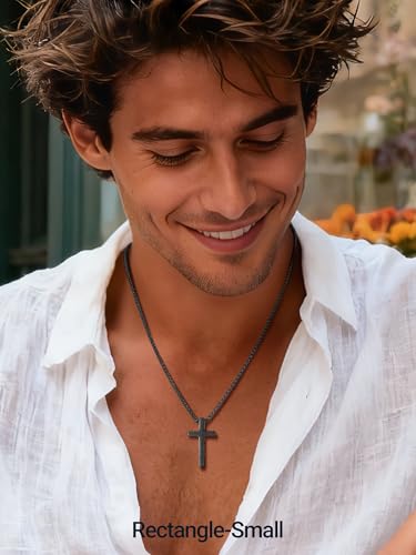 PROSTEEL Cross Necklace for Men Stainless Steel Pendant Chain - color: Black, size: 20 inches(51cm)-men's average length, style: Small Cross: 1.2"*0.7"