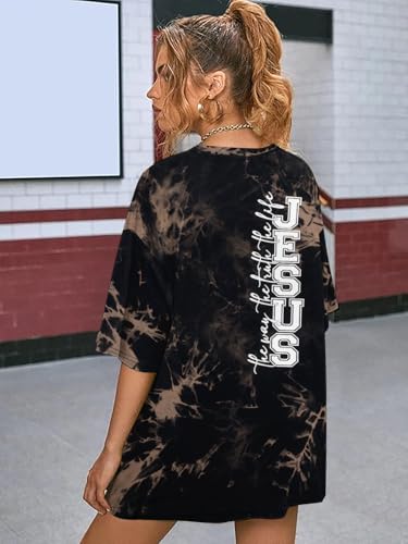Oversized Christian Shirts Women: Jesus Tshirt Bible Verse Graphic Tee Tops - color: Brown, size: Small