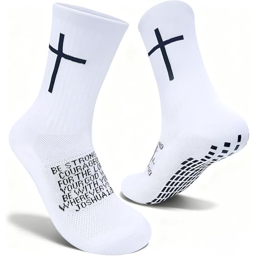 Men Christian Grip Socks for Soccer Sports Daily,Cross Socks with Anti-Slip Design, Ideal for Religious Gifts - color: Joshua 1:9