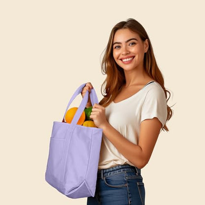 DALIX 20" Solid Color Cotton Canvas Shopping Tote Bag in Lavender - color: Lavender