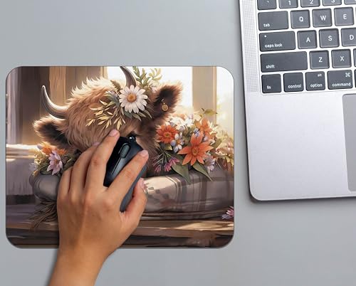 OFlich Highland Cow Mouse Pad - Highland Cow Mouse Pads for Desk, Floral Mouse Pad, Highland Cow Mousepad with Non-Slip Rubber Base for Laptop Computer Desktop Keyboard (9.5×7.9 Inch), Small, JW560 - color: Cow 7