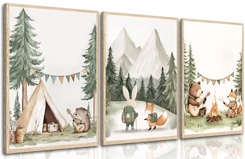 3Pcs Woodland Animal Wall Art Boys Room Wall Decor 12x16in Unframed - color: Green, size: 12x16 Posters