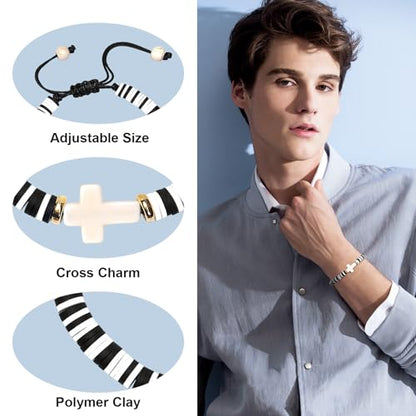 Cute Cross Bracelet Teen Girl Gifts Trendy Stuff Christian Gifts for Kids/Girls/Boys/Teens/Women Jewelry Colorful Jesus Bracelets Christmas Religious Communion Baptism Confirmation Gifts - color: Happy Easter- White Black