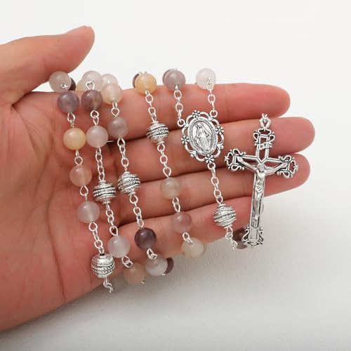 KOMI 8mm Natural Stone Beads Rosary Necklace Rosarios Catolicos Para Mujer Catholic Rosary Beads for Women Christian Gifts - style: Rosary-1