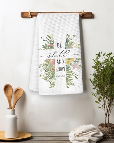 Christian Gifts for Woman Man Hand Towels，Be Still and Know Bible Verse Cross Towel, Faith Based Gifts,Housewarming Gift,Religious Hand Tea,16×24 Inches - color: Be Still and Know