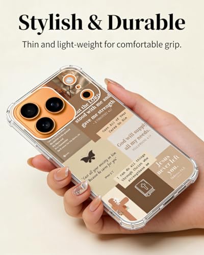 Brown Christian Quotes Phone Case Compatible with iPhone 17 Pro Max, God Cross Phone Cover for iPhone 17 Pro Max, Trendy TPU Bumper Phone Cover Case - color: Brown Christian