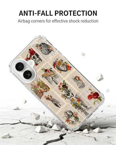 Body Anatomy Flowers Phone Case Compatible with iPhone 17, Skull Newspaper Aesthetic Phone Cover for iPhone 17 - color: Anatomy Aesthetic