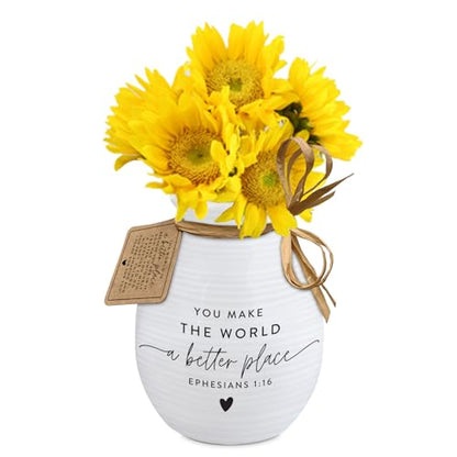 Lighthouse Christian Products You Make The World Better - Ephesians 1:16 - White 5.5 x 4 Inch Ceramic Bud Flower Vase - style: World Better