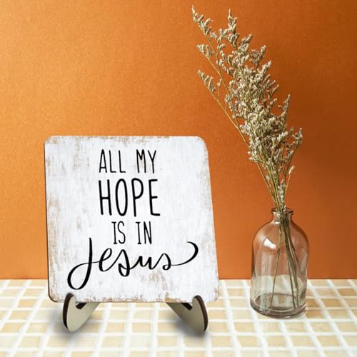 Rustic Wooden Inspirational Sign - 5.1x5.1 inches - Christian Bible Verse - Tabletop Decor - 3 Pack - color: HopeJesus