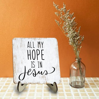 Rustic Wooden Inspirational Sign - 5.1x5.1 inches - Christian Bible Verse - Tabletop Decor - 3 Pack - color: HopeJesus