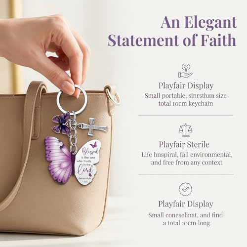 3 Pack Christian Butterfly Cross Keychains, Women Bible Verse Keychains, Inspirational Religious Gifts (Purple, Blue, Pink)