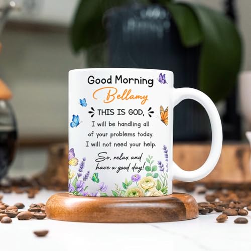 BigTees Customized Jesus God Bible Verse Coffee Mug with Name, Good Morning This is God White Cup 11oz, Personalized Christian Religious Accent Ceramic Cup, Christian Florals Mug Gift for Men Women