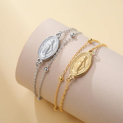 VASSAGO Virgin Mary Bracelet for Women Men Double-Sided Virgen de Guadalupe Rosary Bracelet Medal Handmade Braided Rope Catholic Christian Religious Jewelry Gift - color: Silver 11
