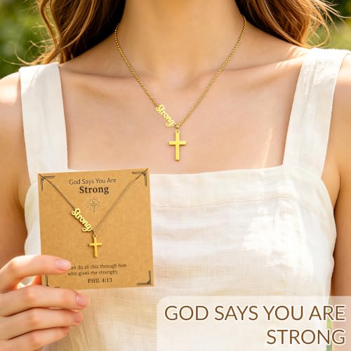 Faith Gold Cross Necklace for Women Christian Religiou Confirmation Jewelry - color: Strong Gold