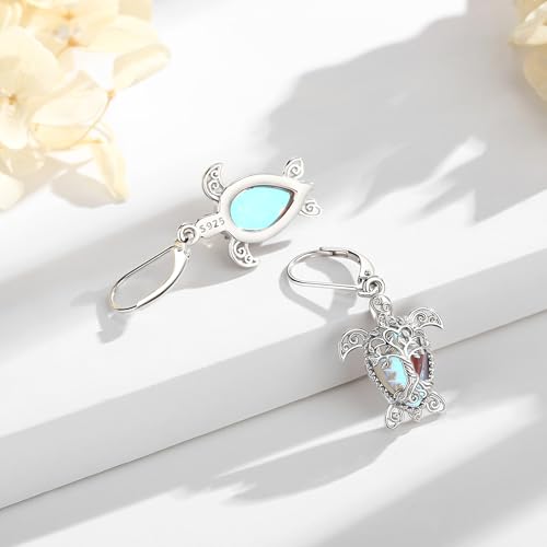 Vito Moonstone Turquoise Drop Earrings for Women, 925 Sterling Silver Hooks - style: Turtle-Moonstone