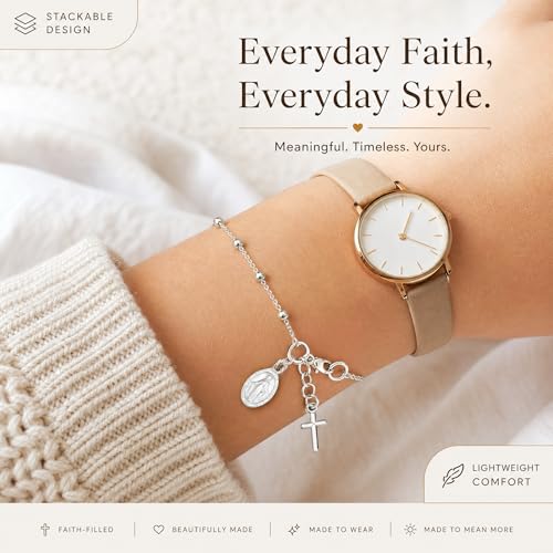 Elegant Silver-Tone Rosary Bracelet for Women, Beautiful Double Layered Catholic Jewelry, Versatile Virgin Mary Coin Hand Accessories Matching Daily Outfits Flawlessly