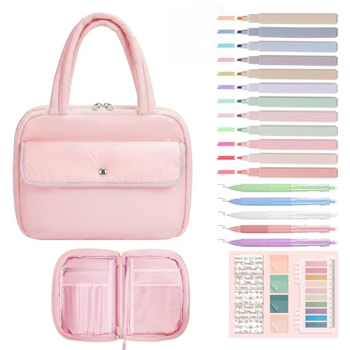 WOBAGMEN Puffy Bible Cover Case for Women with Study Supplies,Soft Bible Bag with Highlighters for Girls, Bible Journaling Kit Christmas Christian Gift for Women (Pink, M) - color: Pink