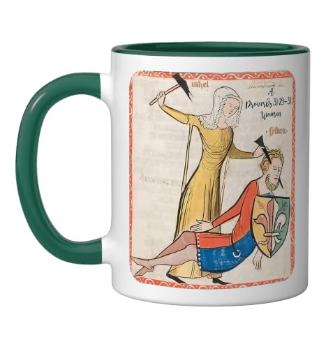 Proverbs 31 29 31 Woman Medieval Christian Art Design Ceramic Mug, Dark Green/White, 11oz - color: Dark Green/White, size: 11 Ounces