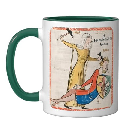 Proverbs 31 29 31 Woman Medieval Christian Art Design Ceramic Mug, Dark Green/White, 11oz - color: Dark Green/White, size: 11 Ounces