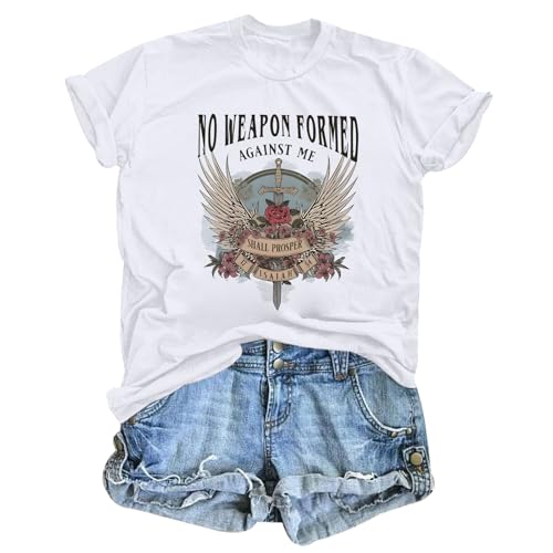 Christian Shirts for Women Bible Verse Boho Graphic Tees Shirt Religious Tshirts Vintage Floral Casual Summer Tops - color: White, size: Large