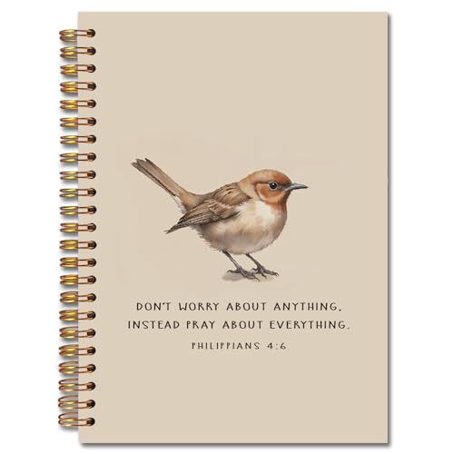 Bird Christian Spiral Notebooks, Philippians 4:6 Bible Journal, Scripture Journals for Writing, Christian Gifts for Women Men, Religious Notebook for Note Taking, 5.5x8.3 Inch - color: white Bible Notebook-5