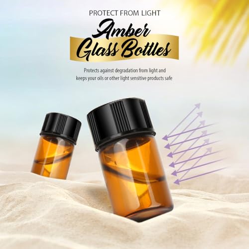 Teenitor 100Packs Essential Oil Bottles, Amber Glass Bottle, Essential Oil Bottle 2Ml Bottles, Small Oil Vial Sample Bottles 2ML 0.068OZ - size: 2ML