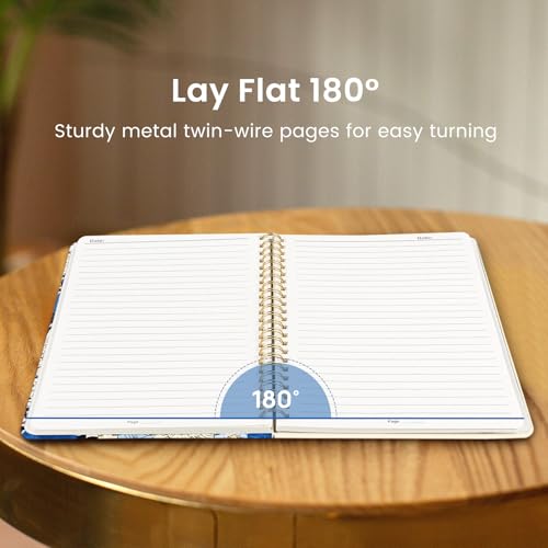 Taja Lined Spiral Journal for Women, A5 Cute Hardcover Notebook for Work - color: N-Azure Garden