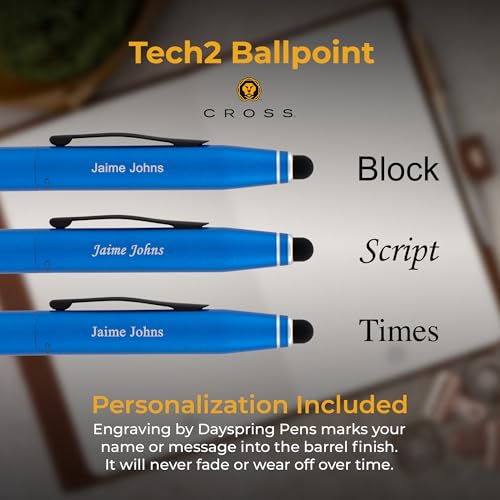 Cross Tech2 Personalized Ballpoint Pen in Metallic Blue with Stylus Tip - color: Metallic Blue